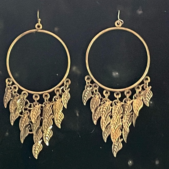 3.5” Bohemian mixed metal open circle hoop drop dangle earrings on wires - Picture 1 of 12